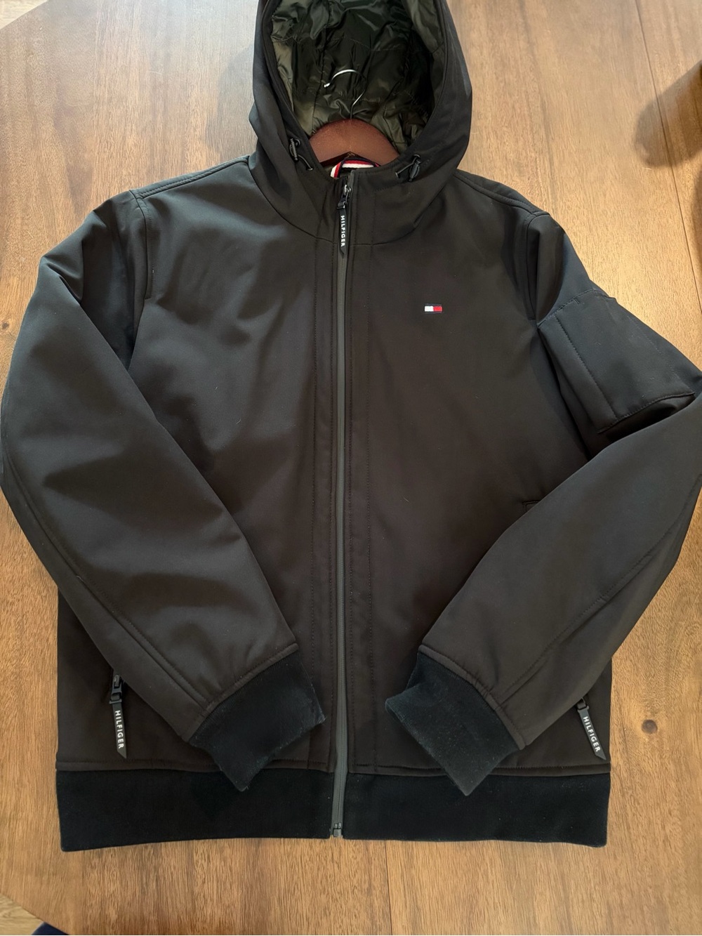 Vintage Tommy Hilfiger Men's Black Hooded Heavy Jacket Coat Zip-Up Waterproof
